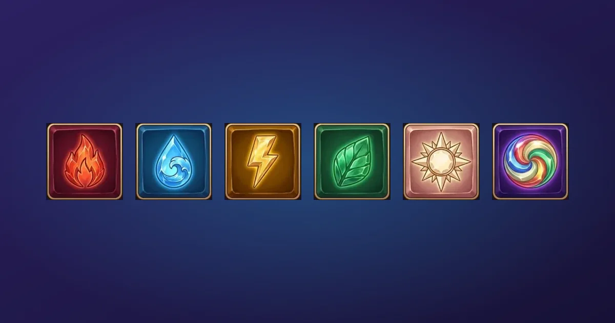 The five element tiles and the Summon Orb